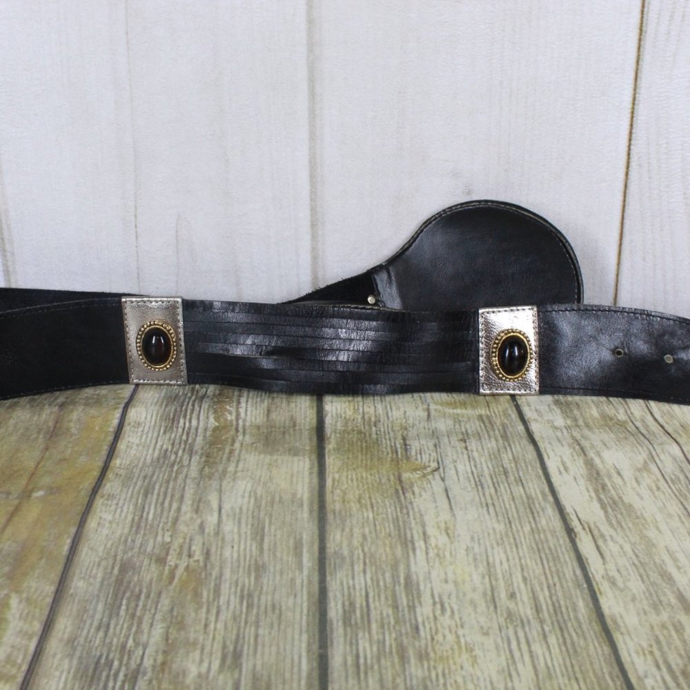 Black Leather Embellished Medallion Unique Adjustable Belt - Picture 4 of 9